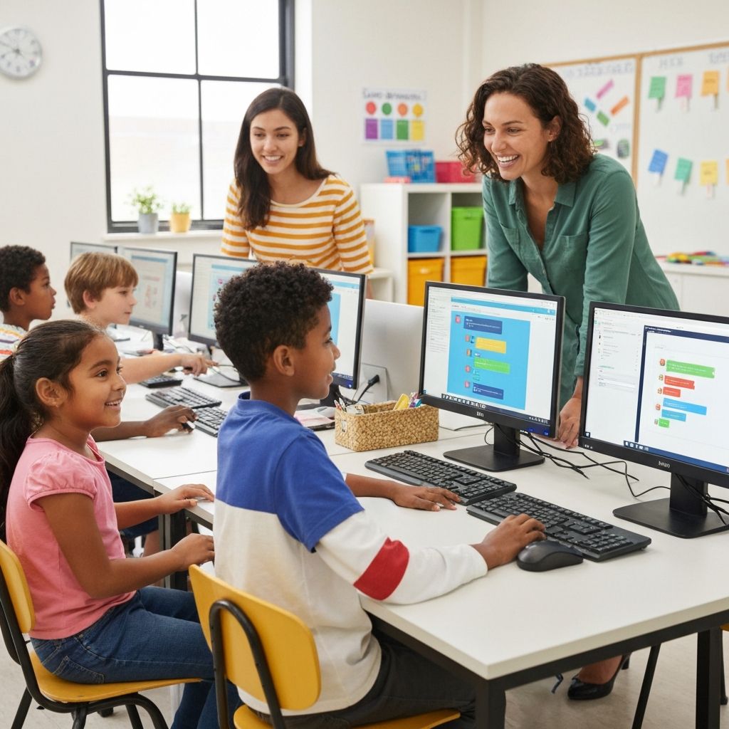 Children learning to code together